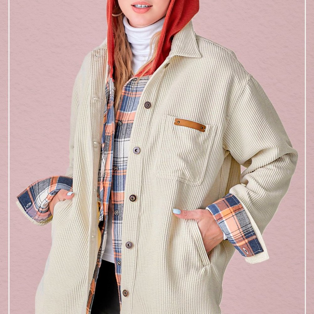 Madera Ecru Oversized Corduroy Shacket